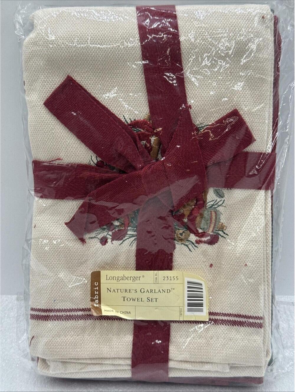 Longaberger Natures Garland Towel Set- 3 Piece Fabric Towels 23155 NEW